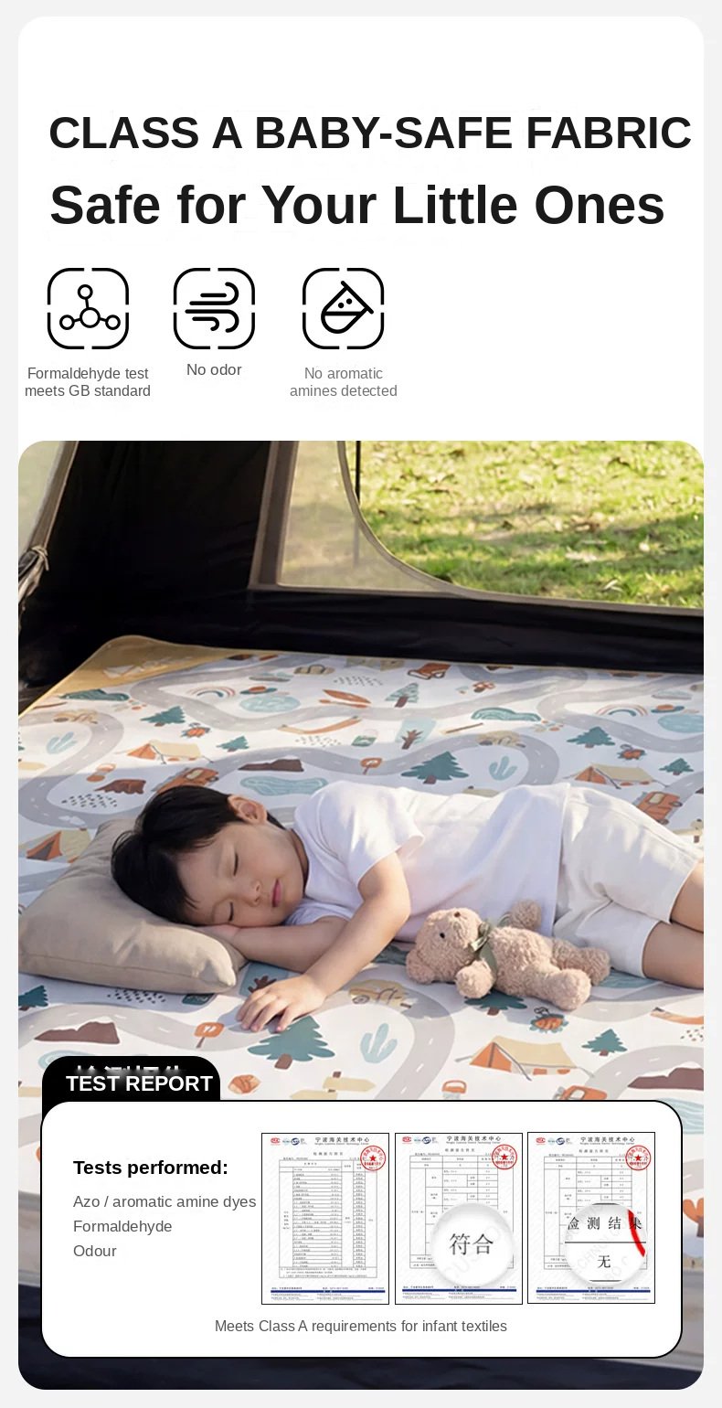 MOBI GARDEN Zero 155 Instant Tent Class A baby-safe fabric with independent test reports
