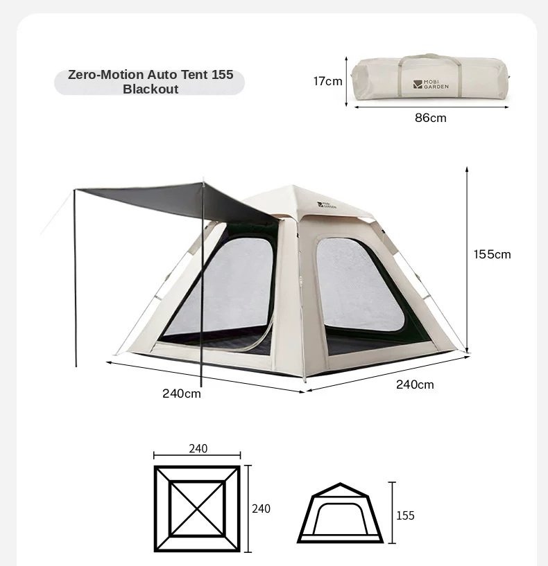 MOBI GARDEN Zero 155 Instant Tent Set-up and packed dimensions of the Zero 155