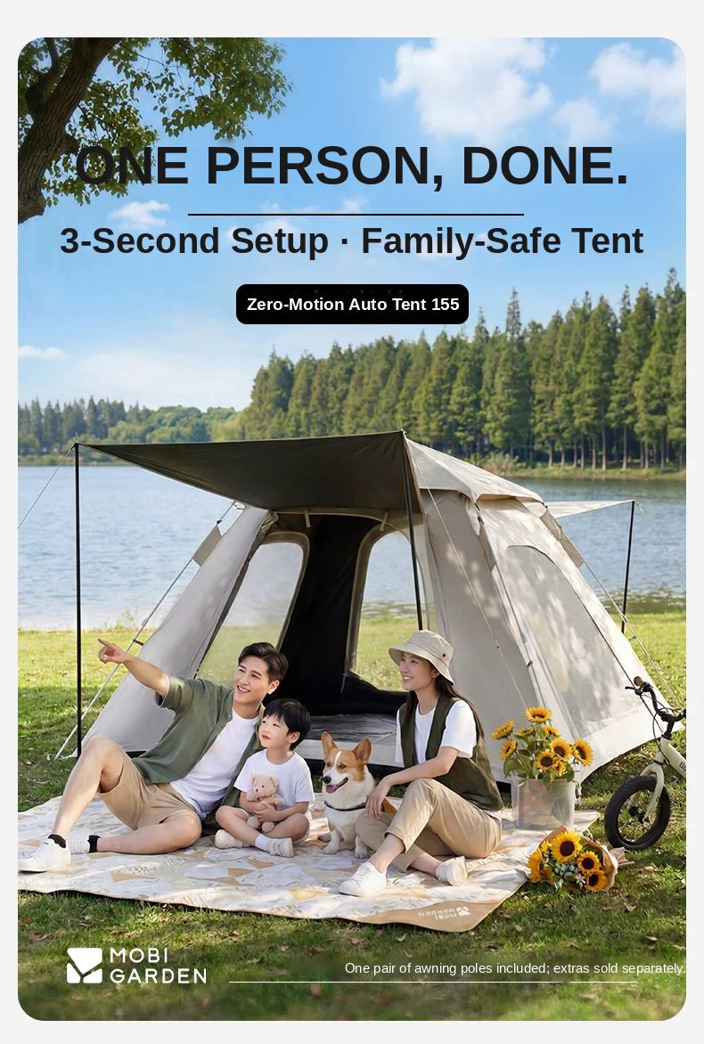 MOBI GARDEN Zero 155 Instant Tent Zero 155 Instant Tent pitched by a lake