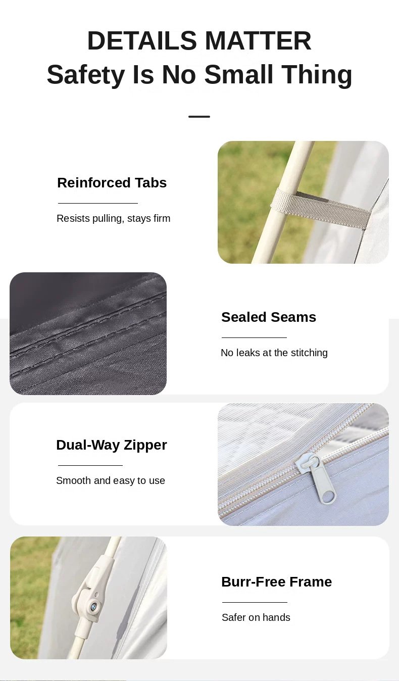 MOBI GARDEN Zero 155 Instant Tent Reinforced tabs, sealed seams, dual-way zippers, burr-free frame