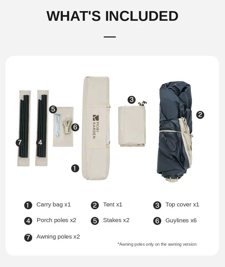 MOBI GARDEN Zero 155 Instant Tent What is included with the Zero 155 Instant Tent