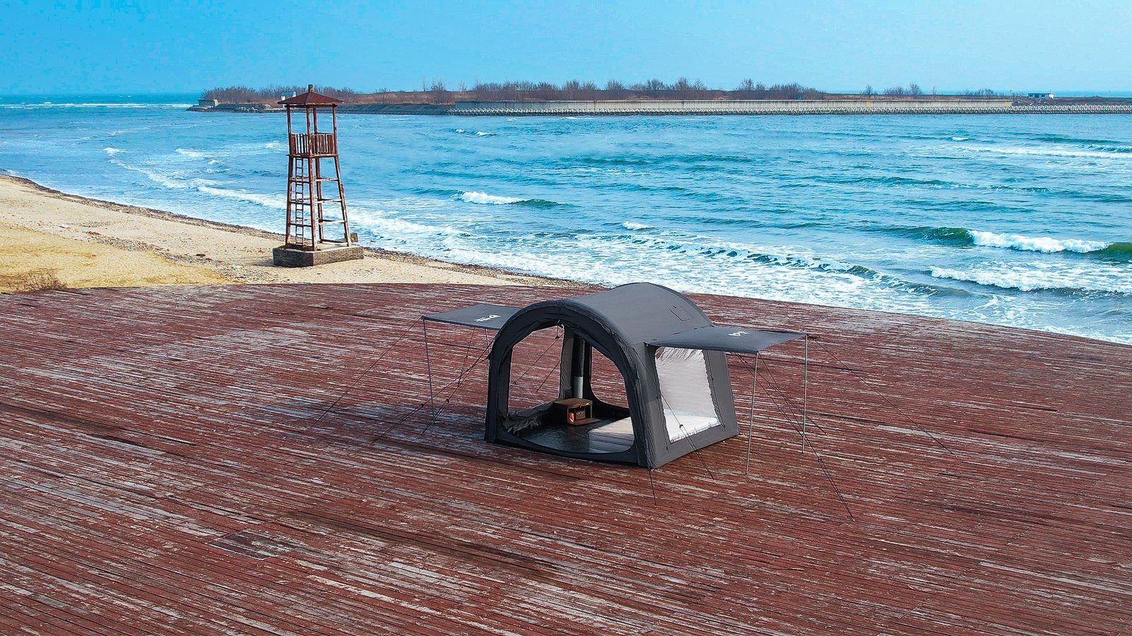 Woolf Wormhole 08 Pitched on the boardwalk by the sea